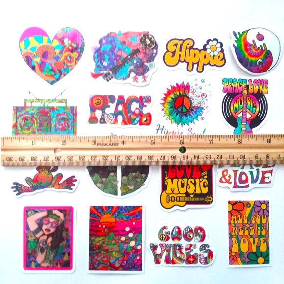 Stickers Hippie Peace lot of 16 Water Bottle Laptop Luggage Crafts Trippy Music - Picture 2 of 3